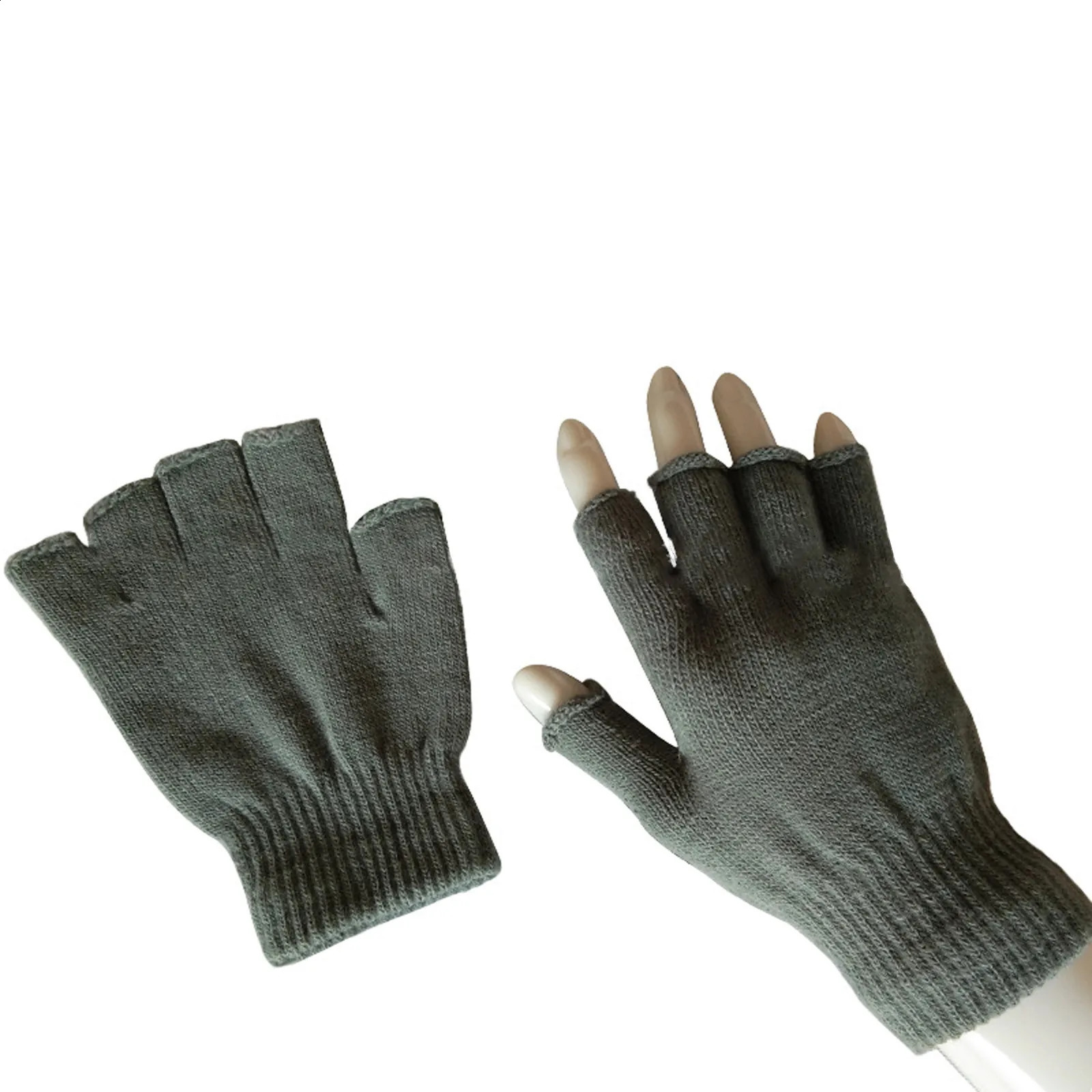 Winter Color MenS And WomenS Warm Gloves Solid HalfFinger Knitted Mitten Accessories 240906