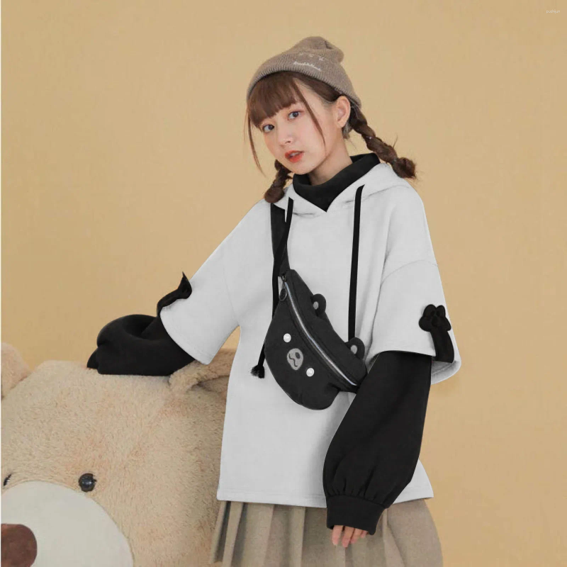 Womens Hoodies 3XL Oversized Harajuku Aesthetic Bear Anime Hoodie Women Korean Kawaii Crewneck Long Sleeve Streetwear Kpop Winter Cloth