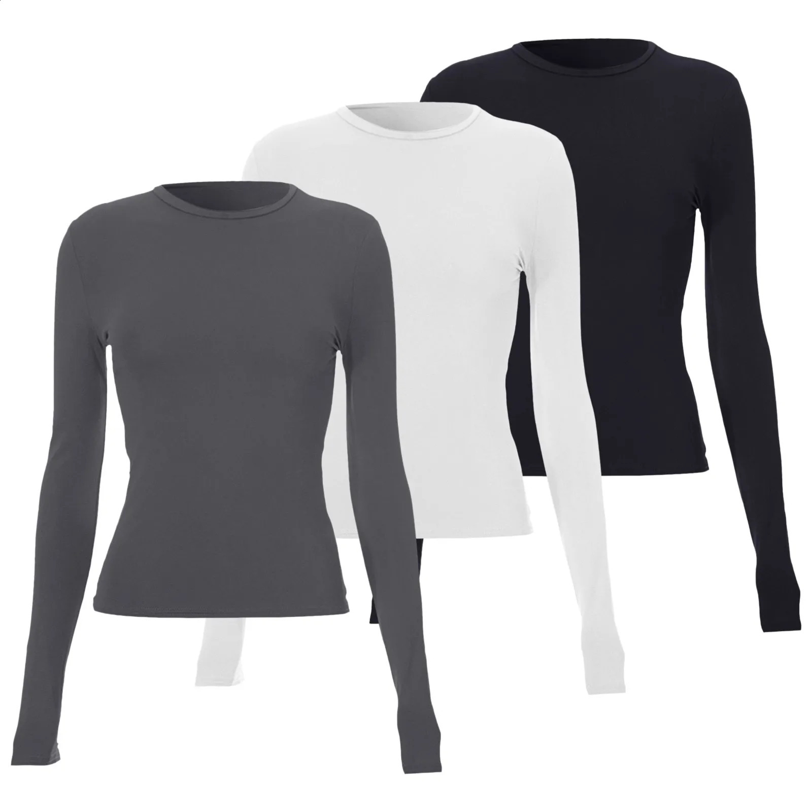 3piece basic short sleeved womens long Tshirt top for autumn and spring fashion lingerie slim fit 240913