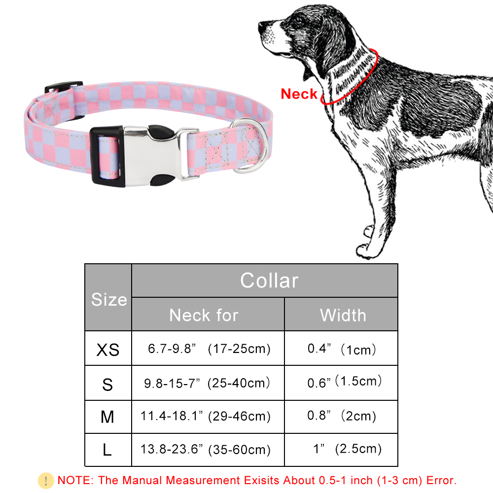 Dog Collar Adjustable Soft Comfortable for Small Medium Large Dogs Cats Outdoor Walking Running Checker Pattern Dog Accessories