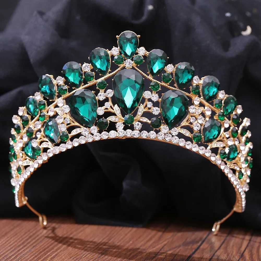 Bridal Hairwear Green Crystal Tiaras and Crowns for Women Wedding Bridal Hair Accessories Baroque Rhinestone Head Jewelry DiademX240913