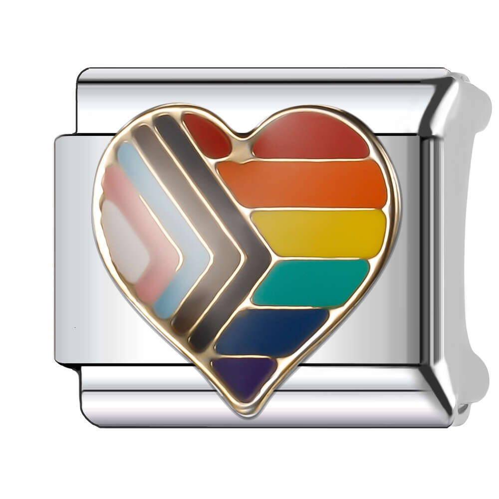 New Women's Gift 2024 rainbow heart Bead Italian Charms Links Bangle Beads Fit 9mm Stainless Steel Bracelet Making DIY For Women Fashion Jewelry