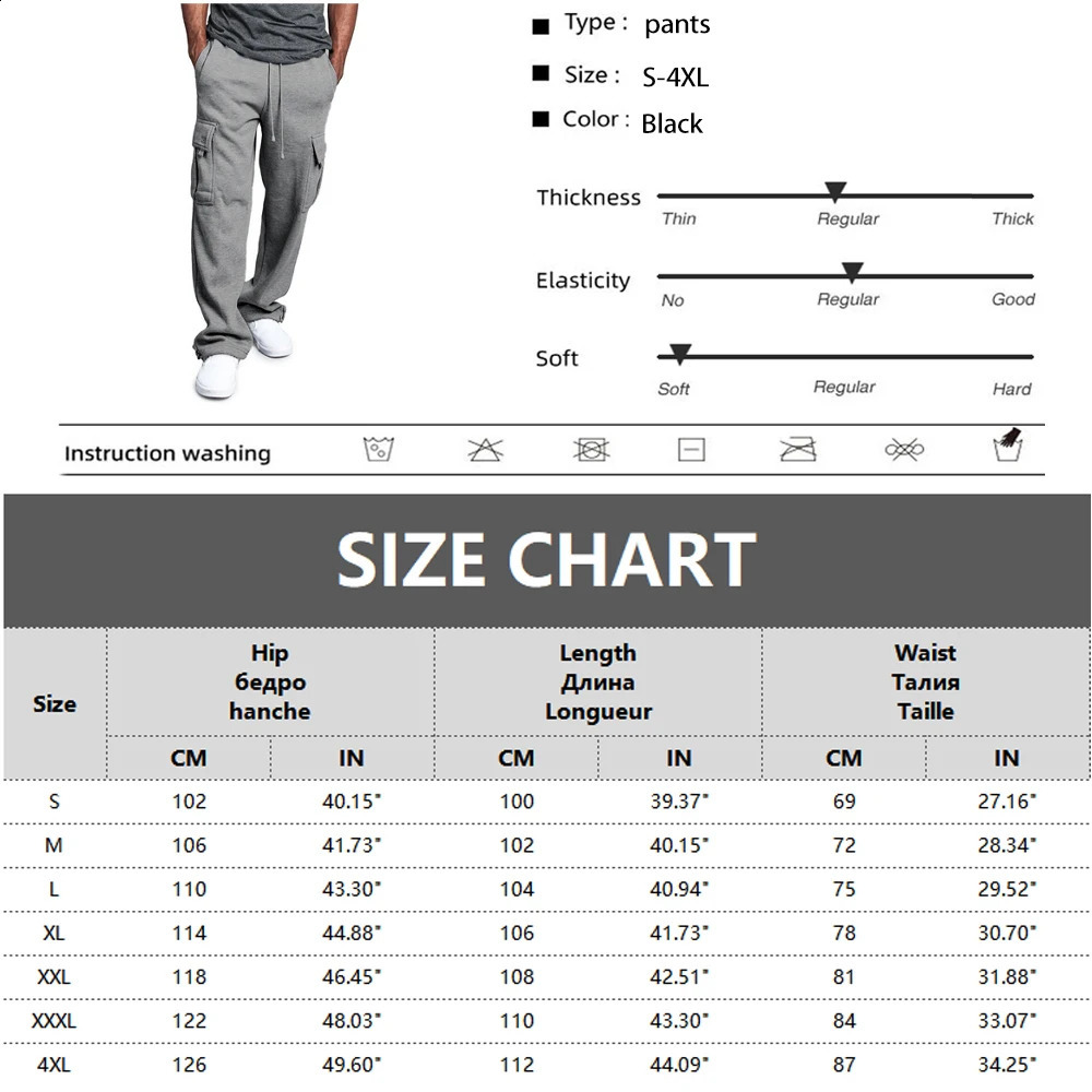 Men Sweatpants Long Pants Loose Sport Fit Jogging Joggers Sweat Pocket Cargo Pants Trousers Plus-size S-4XL 240911
