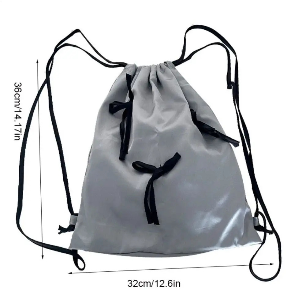 Creative Satin Bow Drawstring Backpack Large Capacity Y2K Travel Backpack Korean Shoulder Bag School Bag 240912