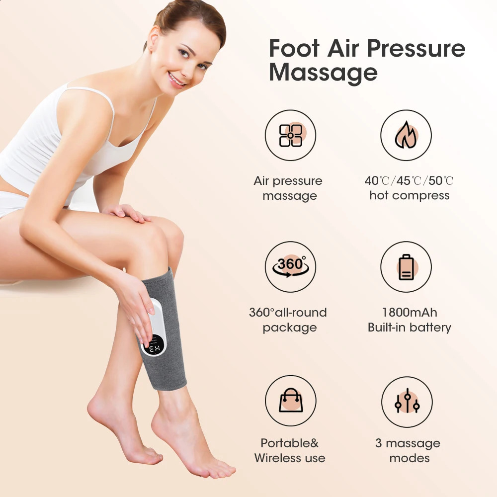 Cordless Electric Calf Muscle Massager Foot Leg Heated Machine 3 Mode Air Compression Massage Relaxation 240906