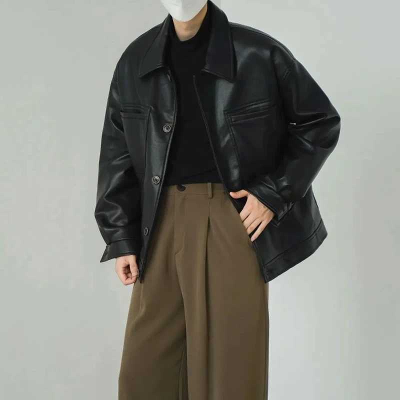 Men Coat 2023 Autumn New Light Luxury Fashion Retro Leather Locomotive PU Jacket Boutique Clothing Simple StyleX240913