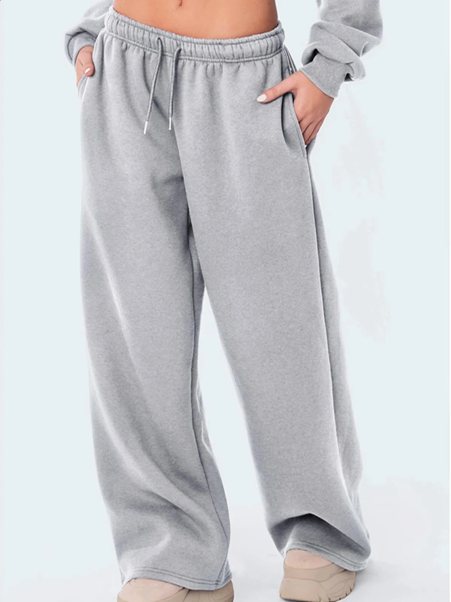 Womens casual wide leg jogging pants solid color brushed high waisted mens lounge womens 240913