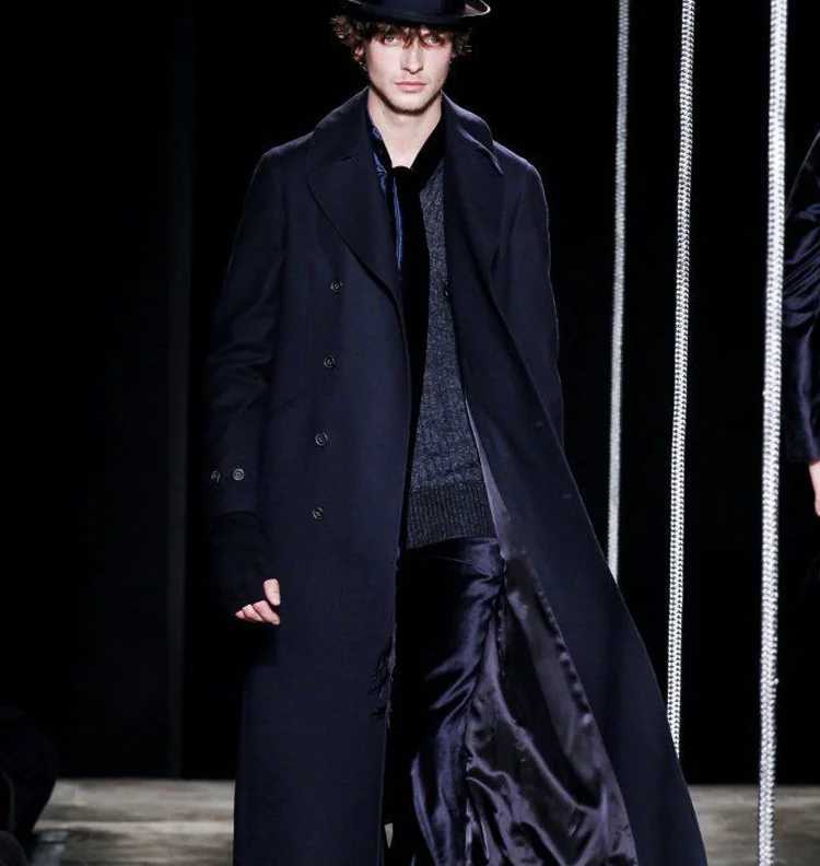 Mens woolen coat casual long trench coat British slim plus size 2020 autumn and winter woolen coat Y240913