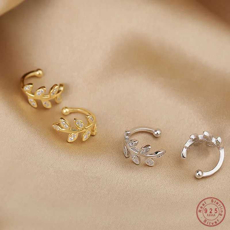 925 Sterling Silver European Simple Olive Branch Wreath Stud Earrings Women Pav Zircon Ear Bone Clip Classic Wedding JewelryX240913