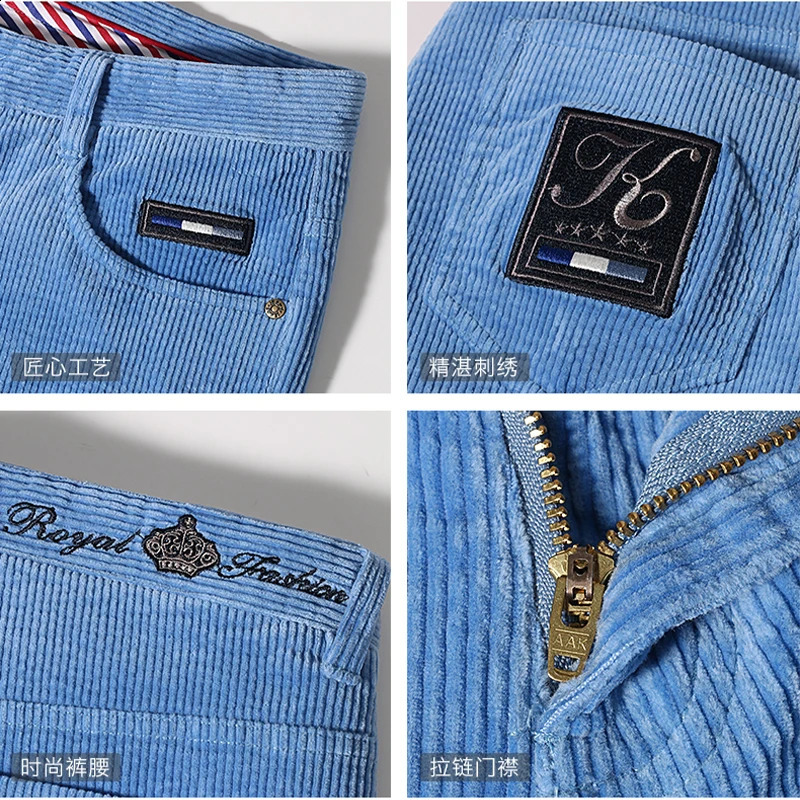 Winter Mens Blue Corduroy Trousers Comfortable Fashion Straight Stretch Mans Pants Heavy Cotton Top quality Big Size 40 240904