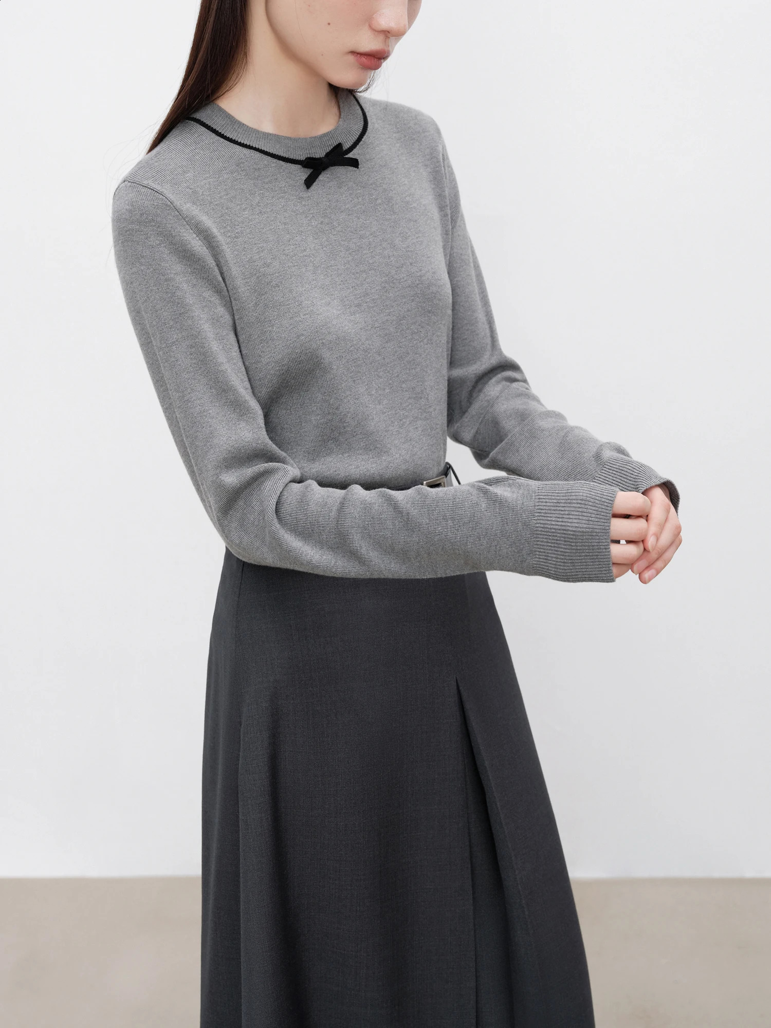 ZIQIAO Petite Size Simple Wool Knitted Womens Sweater Spring/Summer Bow Top Casual Loose 24ZQ93192 240904