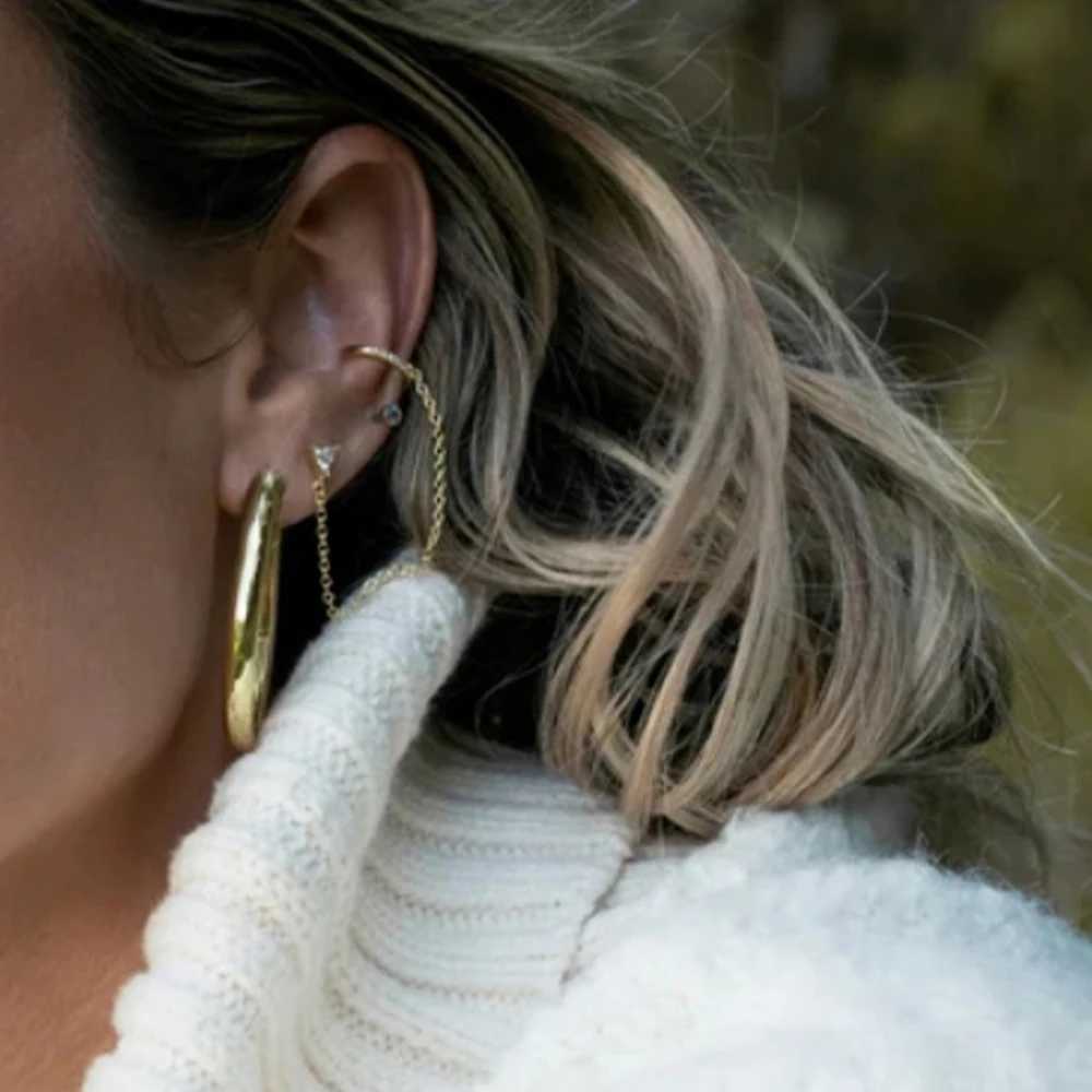 Aide 925 Sterling Silver Clear CZ Zircon Pave Ear Cuffs With Long Chain Tassel Triangle Crystal Piercing Studs For Women JewelryX240913