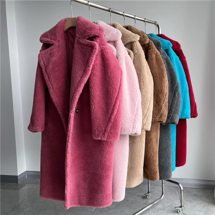 Winter Jacket Women Long Coat Wool Woven Fabric Thick Warm Outerwear Oversize Fashion Streetwear Teddy Bear Coats 240911