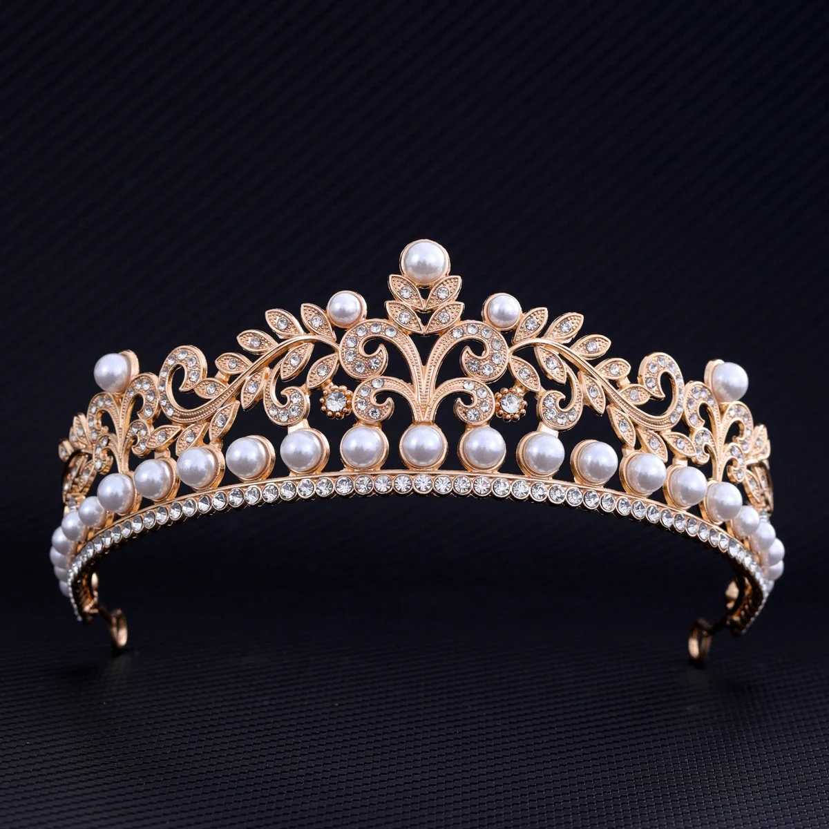 Trendy Crystal Crown Silver Gold Color Rhinestone Tiaras Pearl Diadem Headdress Bridal Weddin Prom Hair Accessories JewelryX240913