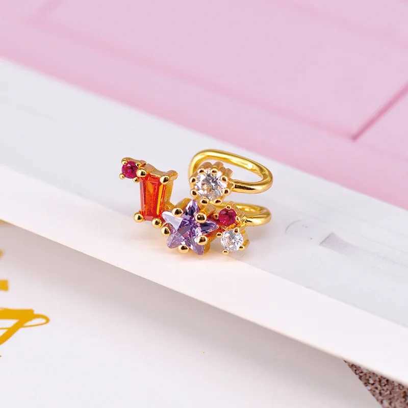 24k Gold Plated Colorful Rhinestone Small Ear Cuffs Clip Earrings for Women Wedding Jewelry No Piercing Earring Fashion GiftX240913