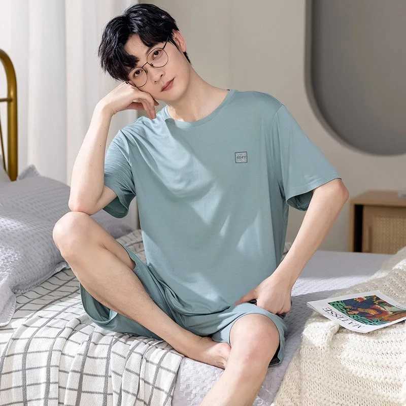 New Arrival Pajamas Mens Cotton Short-sleeved Summer Mens Teen Homewear 2-Piece Suit Breathable Casual Loungewear Homme Y240913
