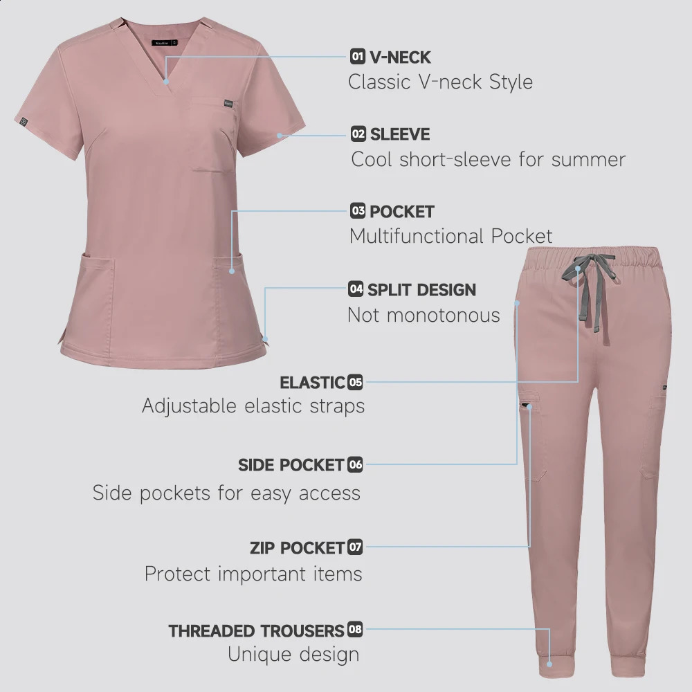High Quality Scrub Suits Wholesale Operating Room Uniform Set Short Sleeve Nurse Set Accessories Tops Pants Scrubs Suit 240911