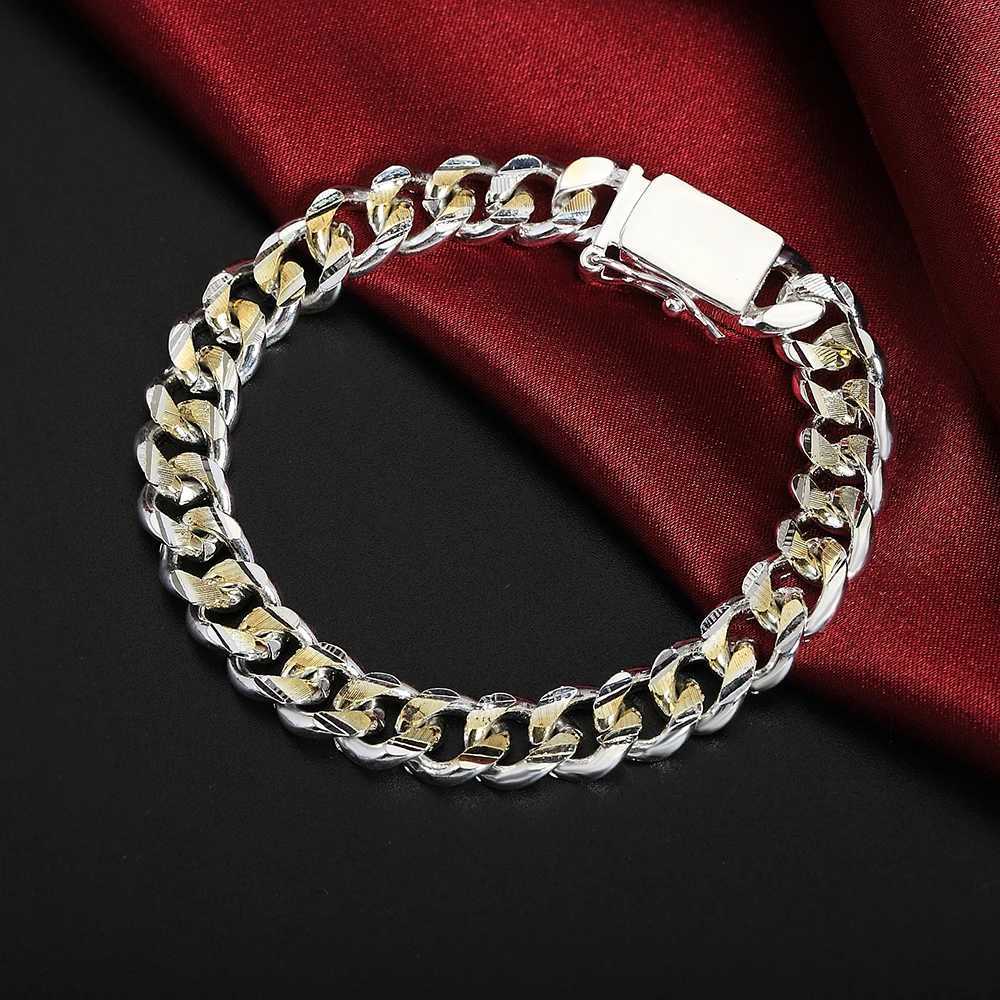 New High-end Womens Mens Fine S925 Sterling Silver Bracelet Fashion Jewelry Gift Mens 10MM Square Beautiful GemX240913