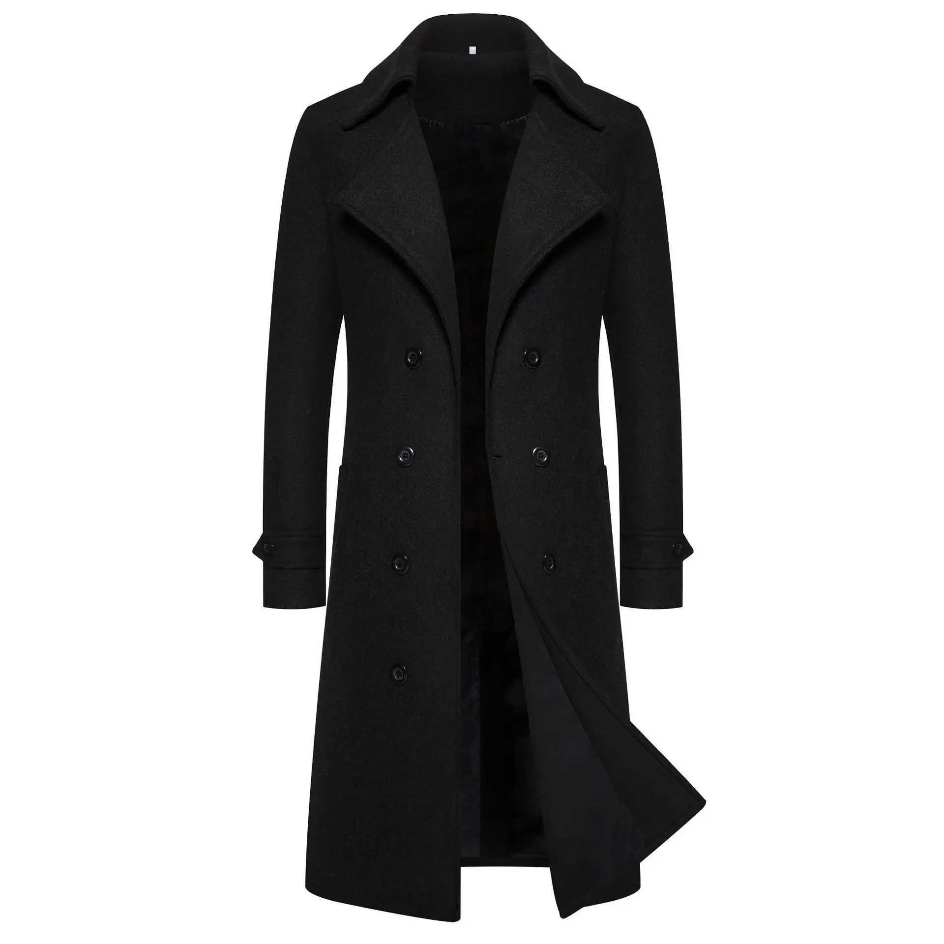 Mens Autumn/winter Double Row Button Woolen Jacket Long Length Casual Trench Coat Smooths Your Silhouette Overcoat Y240913
