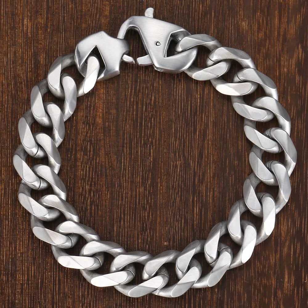 Davieslee Matte Polished Mens Bracelet Curb Cuban Link Chain 316L Stainless Steel Bracelet 15 mm DHBM109X240913