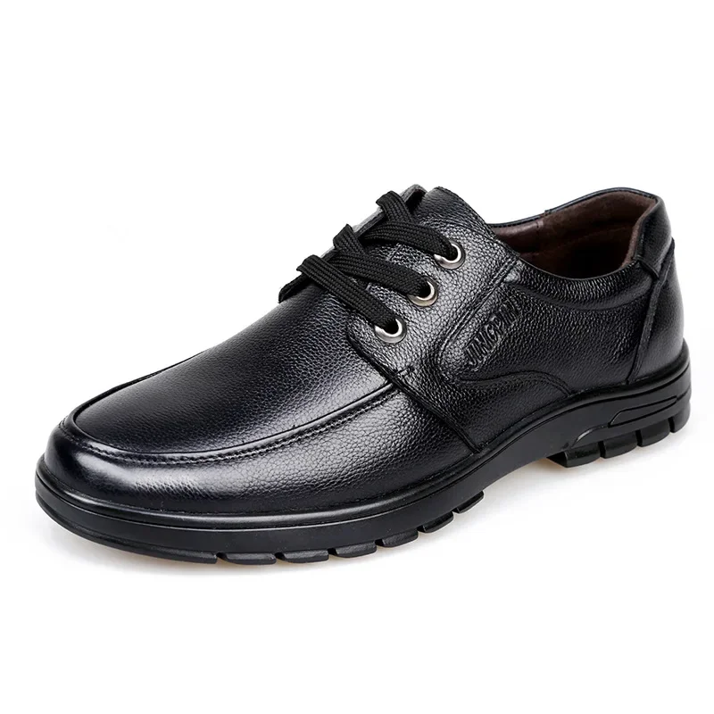Genuine Leather Men Casual Shoes Luxury British Business Men Shoes Fashion Round Toe Lace Up Autumn Winter Old Man's Footwear