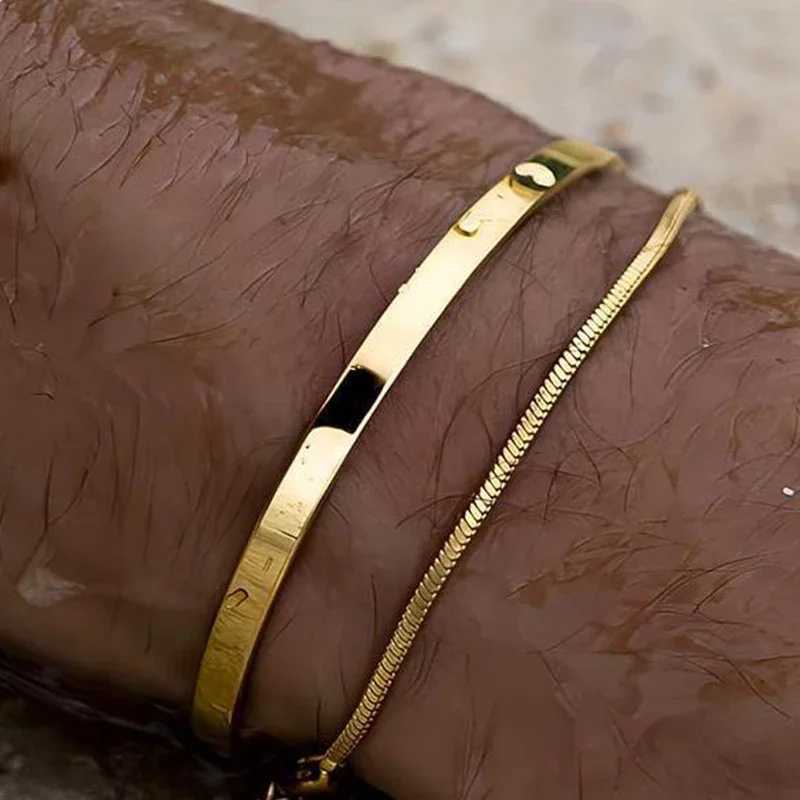 Stainless Steel Punk Men Bracelet Bangle Water Proof 14k Gold Plated Fashion Cuban Link Chain Bracelets Daily Wear JewelryX240913