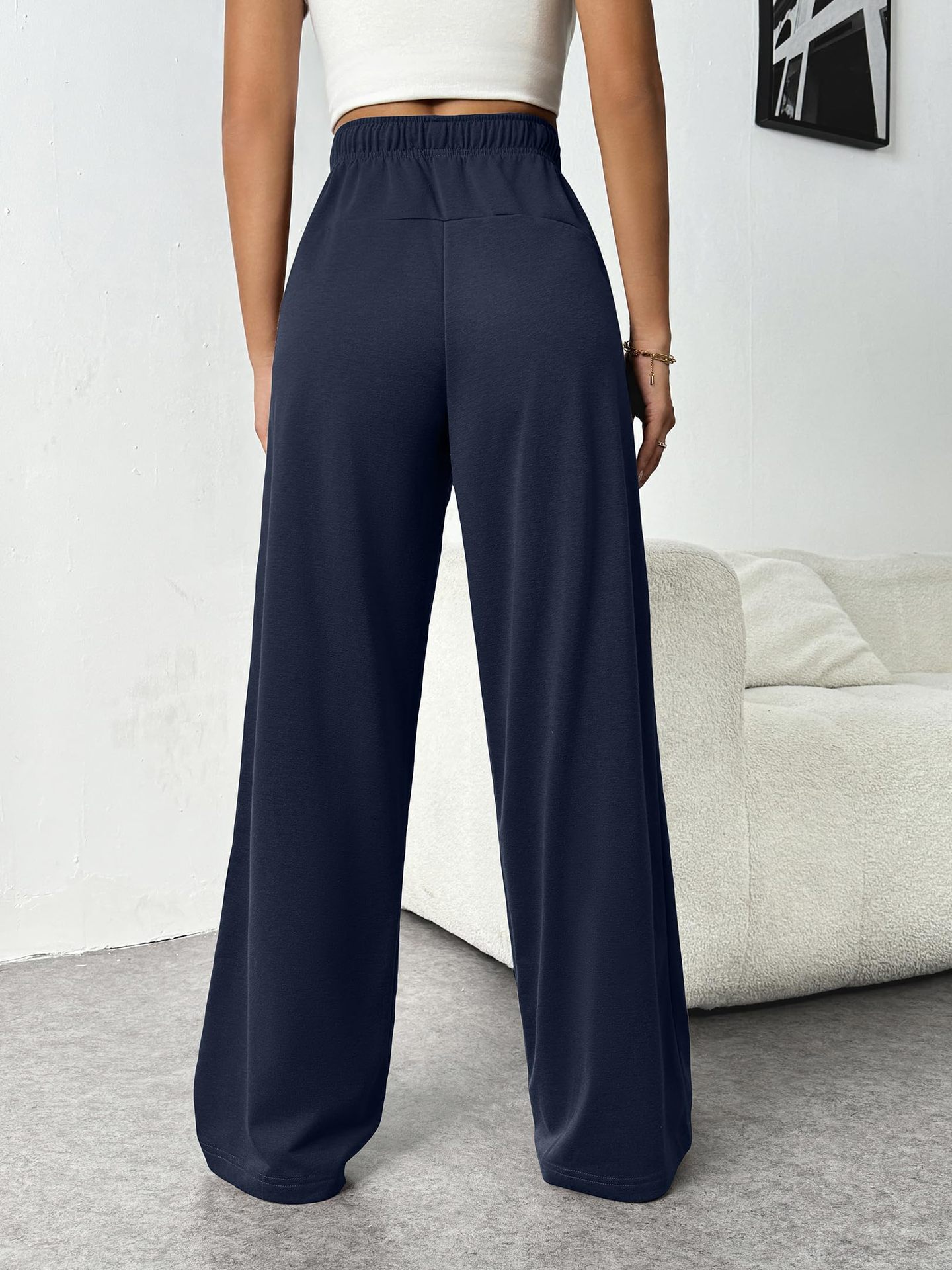 2024 Spring and Autumn Elastic Waist Loose Straight Leg Wide Leg Women's Sports and Leisure Pants