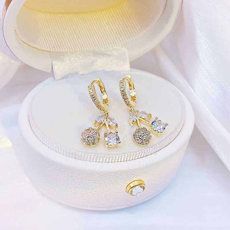 Korea Exquisite Cute Cherry Design Plating 14K Real Gold Ear Stud Elegant Luxury Charm for Lady Trendy Delicate Earrings GiftX240913