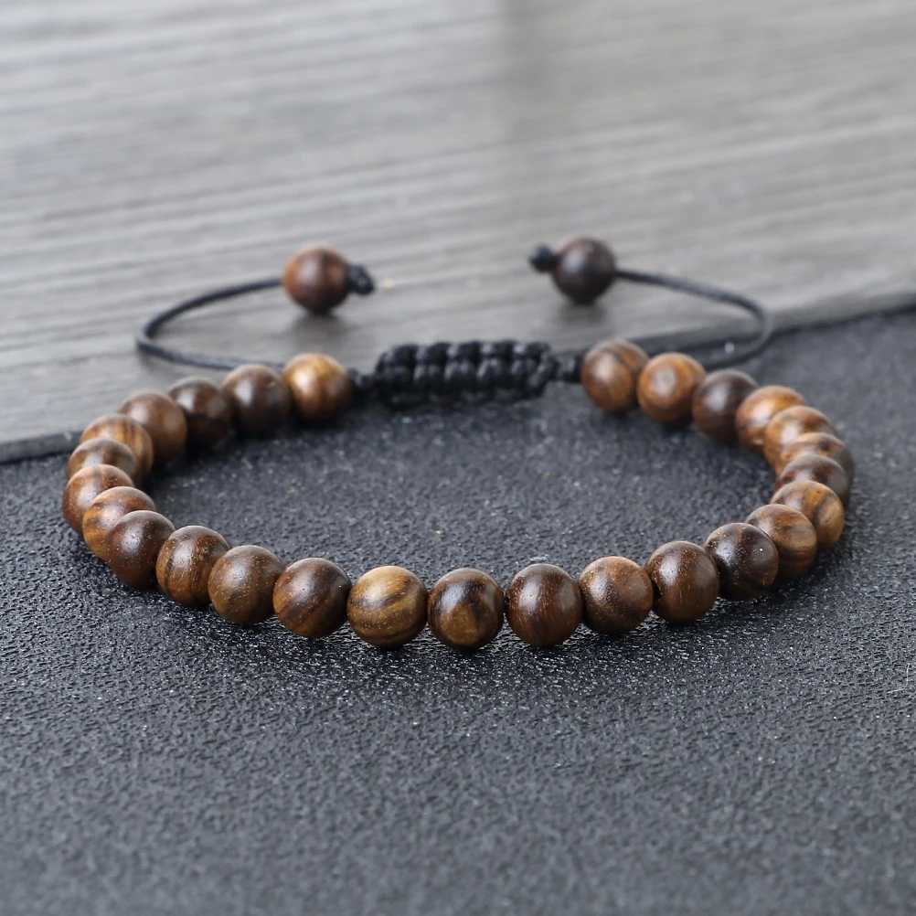 6/8/10mm Buddhist Handmade Wooden Bead Weaving Prayer Bracelet Black Redwood Round Bracelet Womens Jewelry Meditation W240913