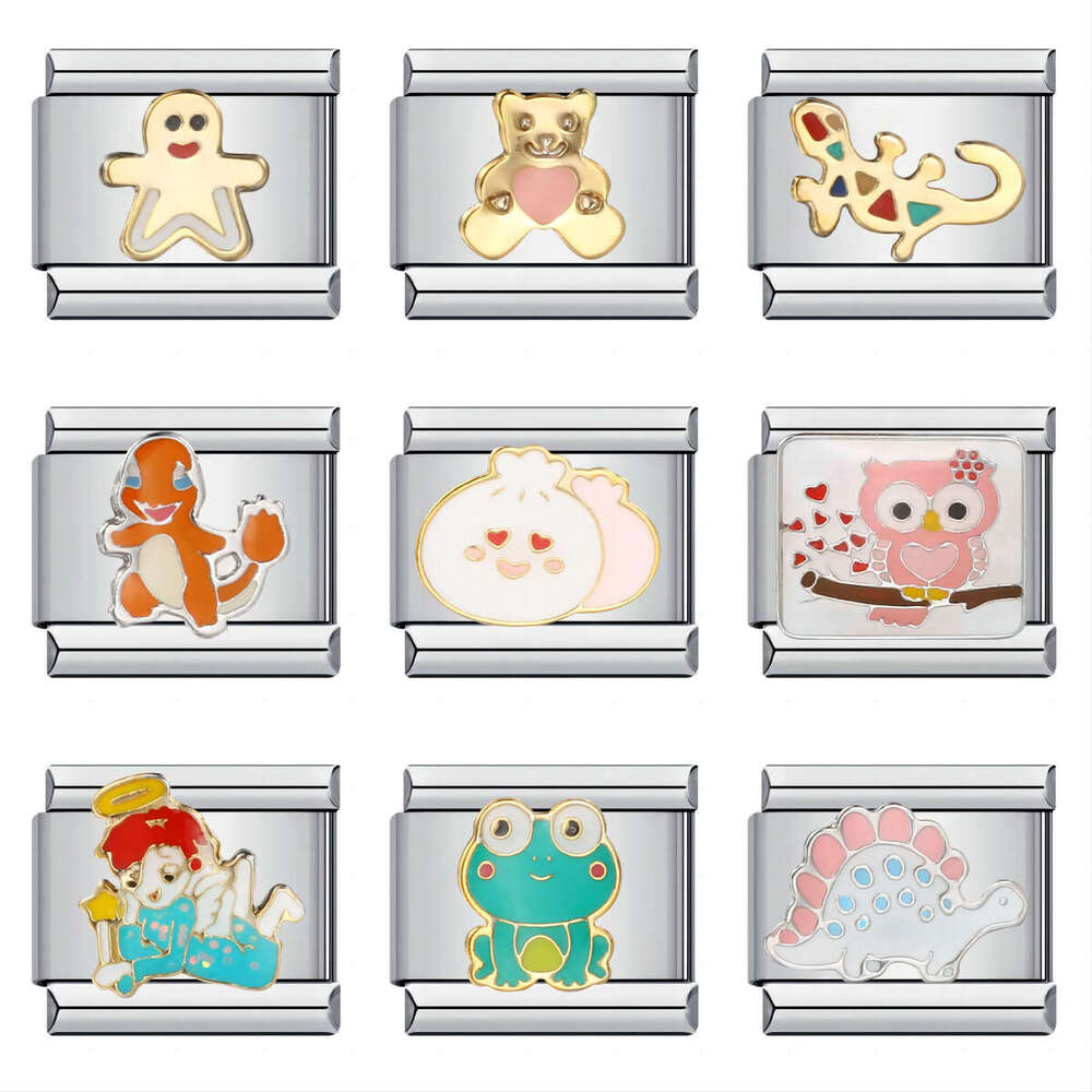 Enamel Cartoon bead With Personalized Welding Pattern And Elastic Splicing Bracelet Italian Charm Links Stainless Steel Fit 9Mm Bracelet Jewelry DIY M