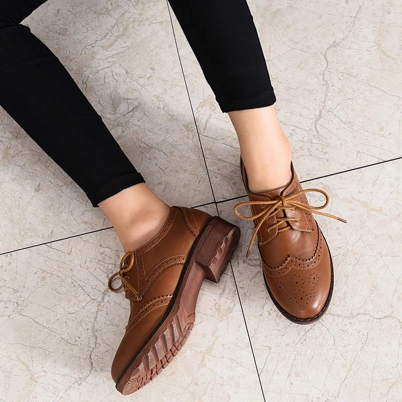 Leather oxford shoes for women flats round toe derby sneaker party casual shoes slip on loafers chaussure femme talon femme