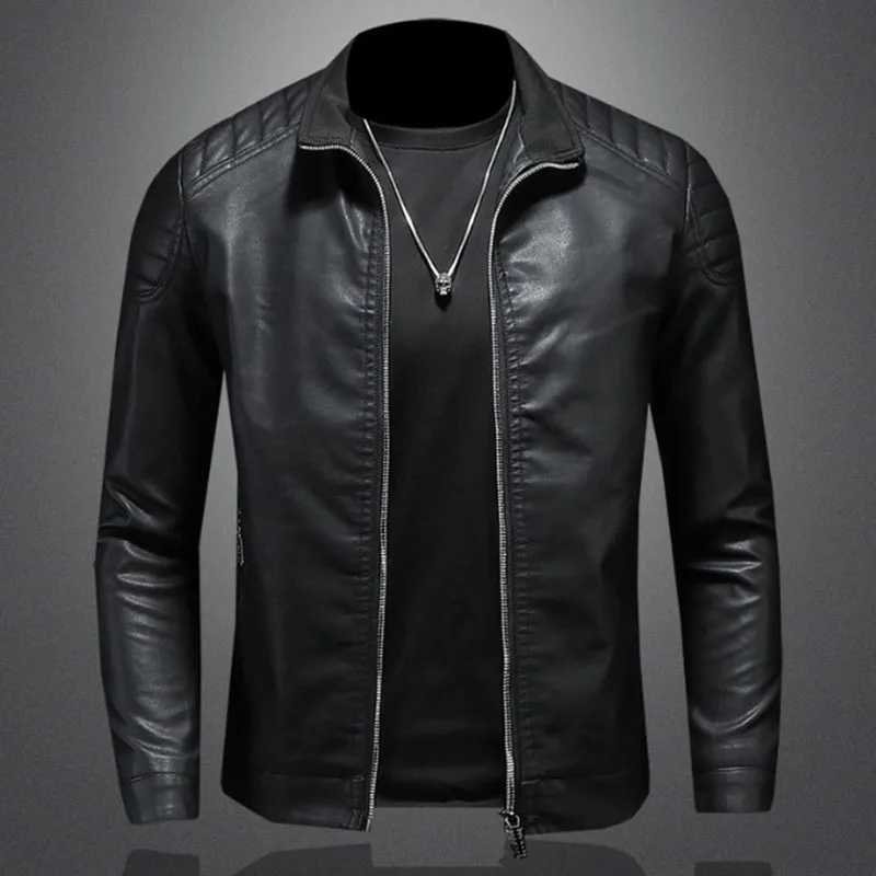 Trend Motorcycle Jacket Spring Mens Fashion Leather Jacket Slim Fit PU Jacket Male Anti-wind Motorcycle Jackets Men Biker CoatX240913