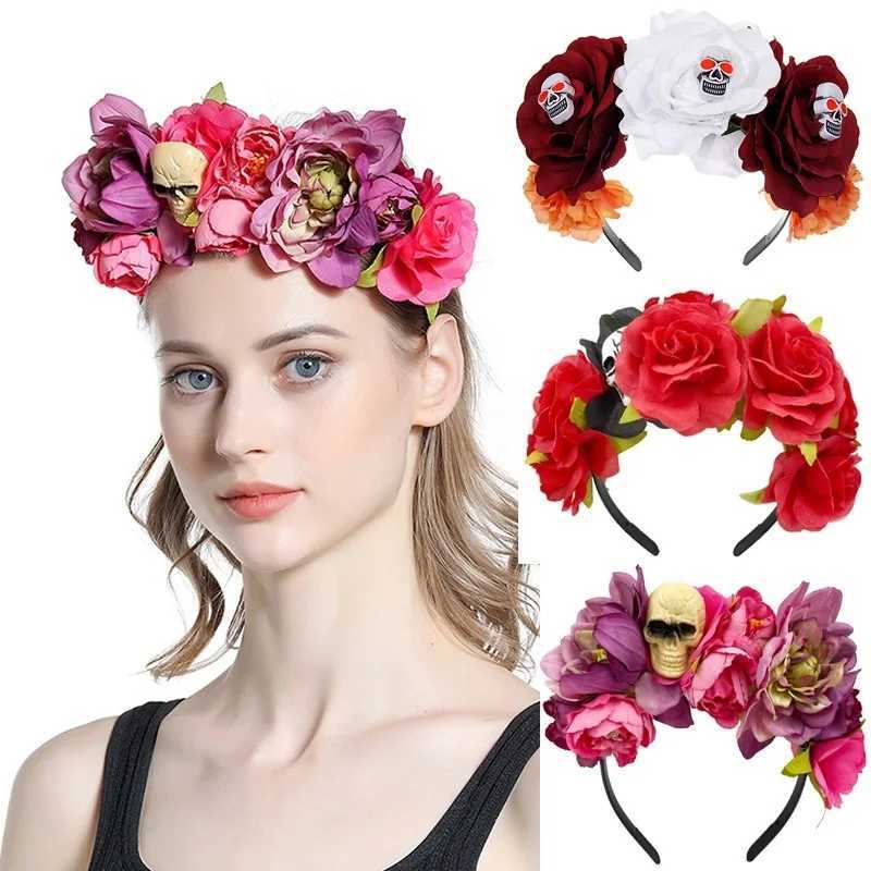 Headbands Halloween Red Rose Hair Band hairhoop Cosplay Costume Party Flannel Flowers Crown Headband Festival Garland Wedding Headpie H240913