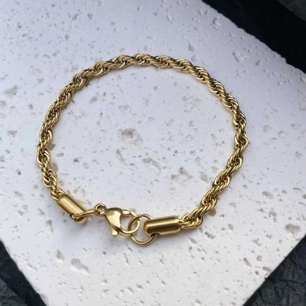 4mm Stainless Steel Twist Chain Bracelet For Men Hip Hop Titanium Steel Bracelet Retro Trendy Jewelry Womens BraceletX240913