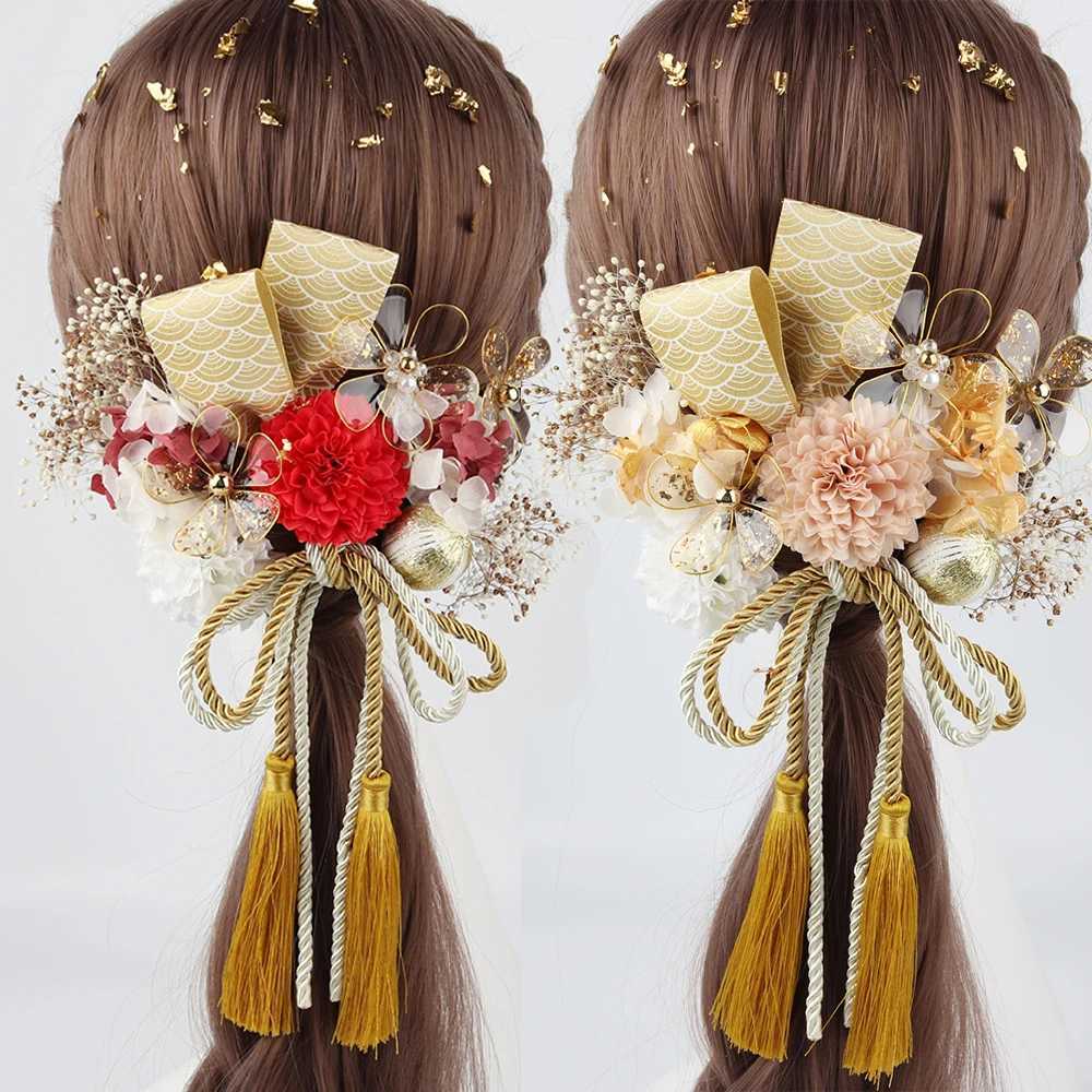 Japanese Handmade Fabric Flower Hair Accessories Clip Tassel Kimono Hairpin Headdress Geisha Barrette Wedding Festvial HairpinsX240913