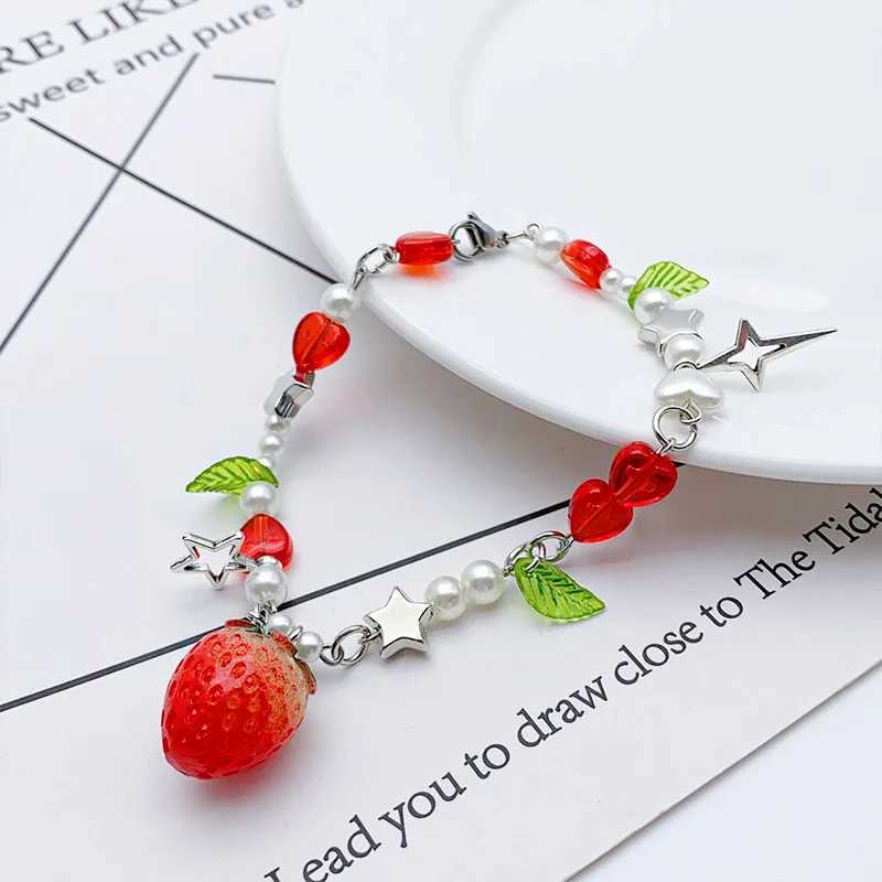 1 Exquisite Strawberry Cute and Fashionable Colored Alloy Beaded Bracelet Set for Womens Party Discounts W240913