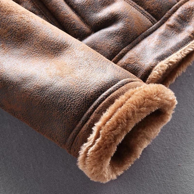 Mens Winter Thick Warm Military Bomber Pu Jacket Tactical Faux Leather Jackets Outwear Fleece Coats Fur Inner Windbreaker 240912