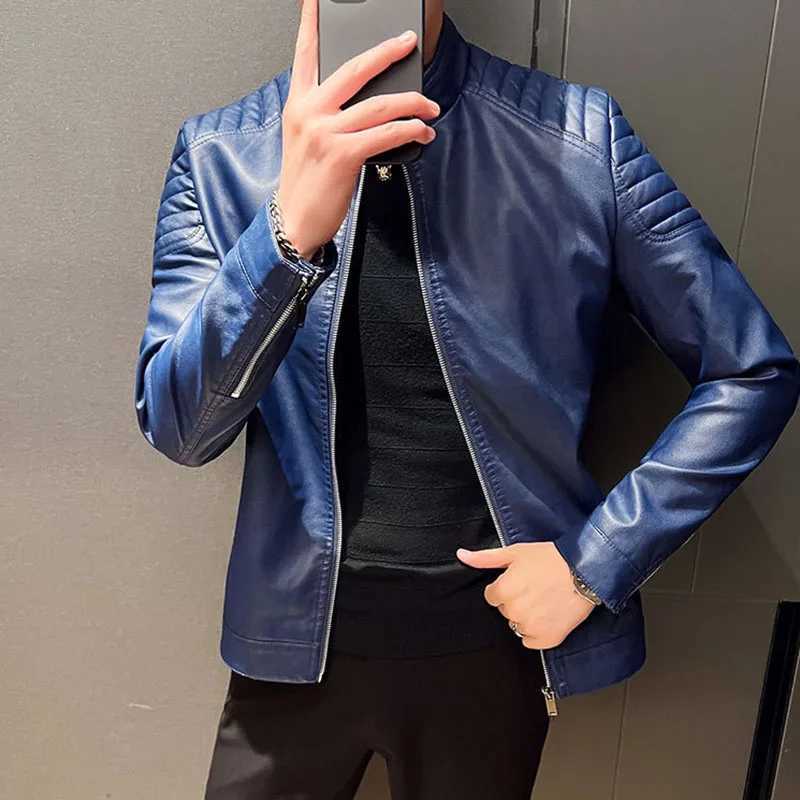 Trend Motorcycle Jacket Spring Mens Fashion Leather Jacket Slim Fit PU Jacket Male Anti-wind Motorcycle Jackets Men Biker CoatX240913