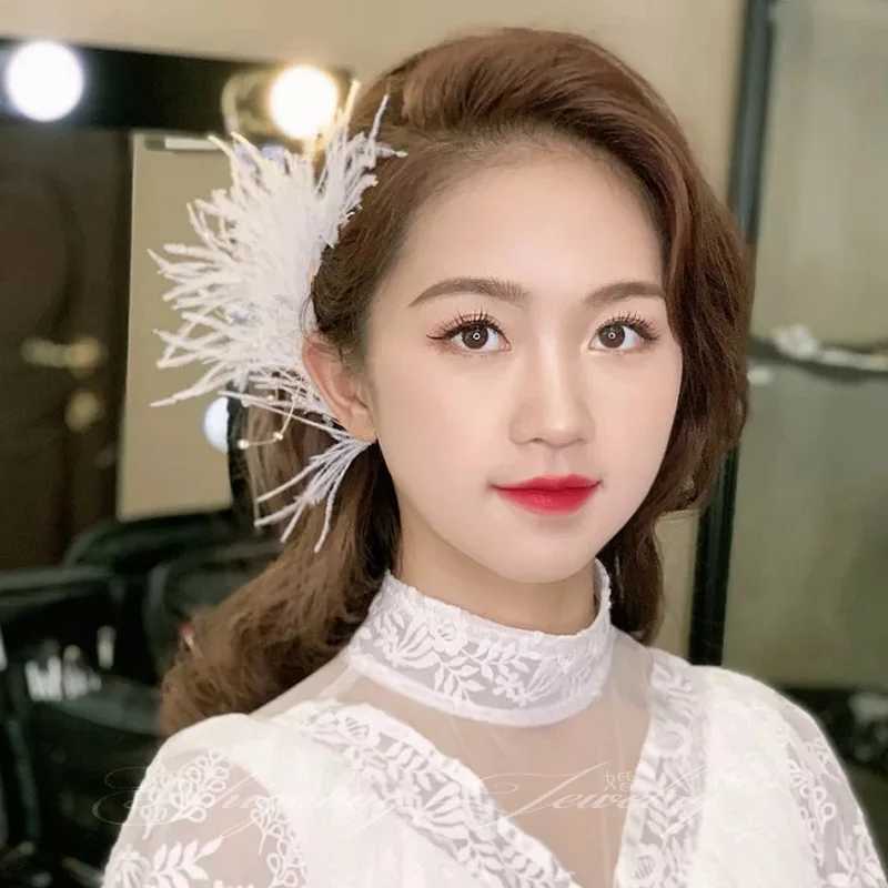 Artificial Feather Hairband Tiaras For Women Crystal Bead Headband Hair Hoop Elegant Wedding Hair Accessories Prom Girls JewelryX240913