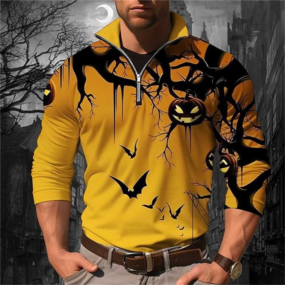 3D Fashion Zipper Sportswear Mens Halloween Retro Polo Jacket Autumn Pullover Casual Long Sleeve Mens Top W240913
