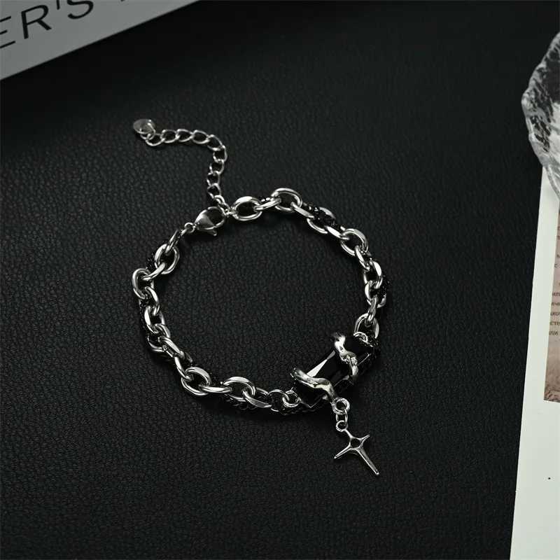 2024 Retro Black Zircon Star Bracelet For Women Men Trend Titanium Steel Punk Nk Chain Unisex Jewelry New Couple AccessoriesX240913