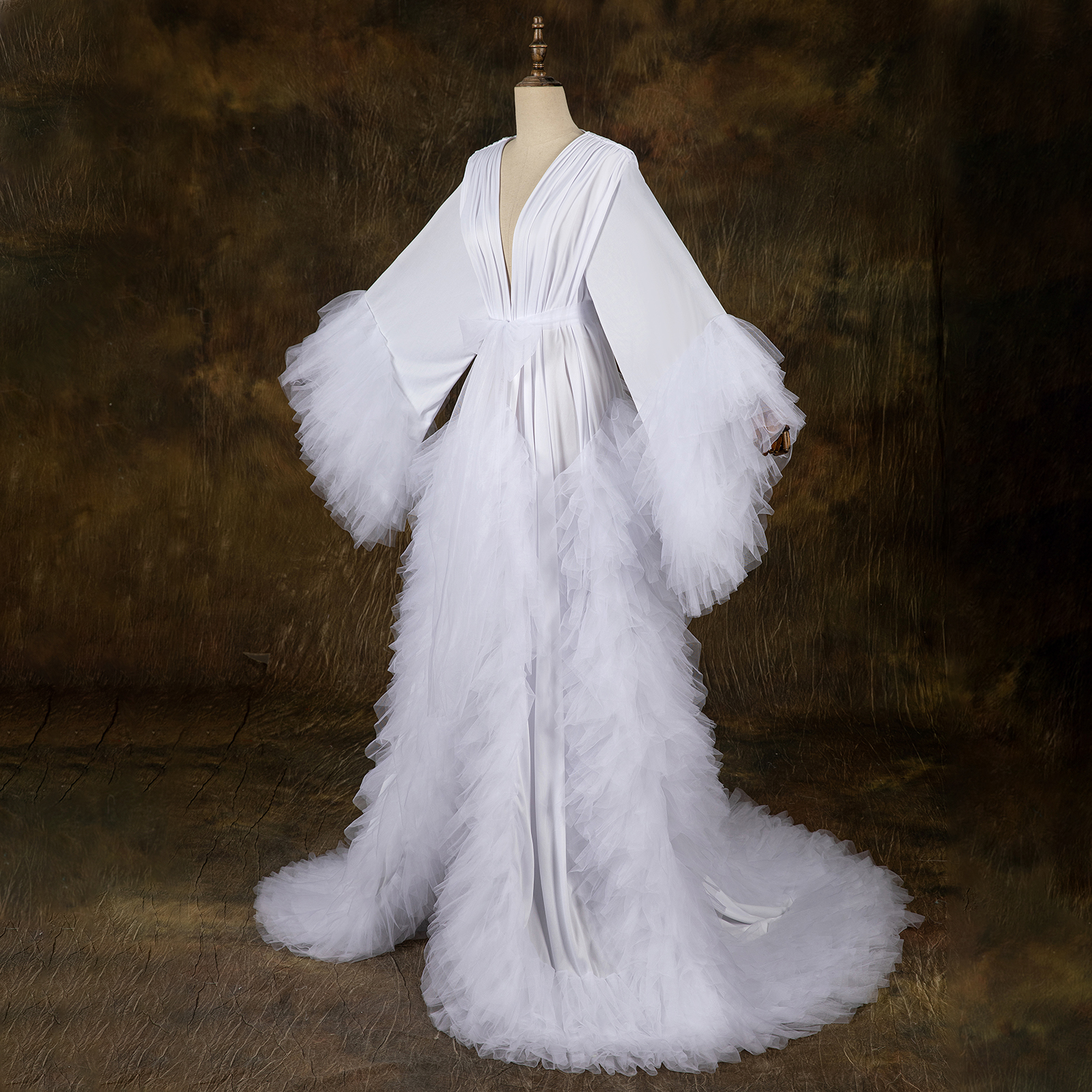 Classic Wedding Robe Bridal Ruffle Long Sleeveless Wraps Bride Morning Robe Pregnant Robes for Photo Shoot Custom Made