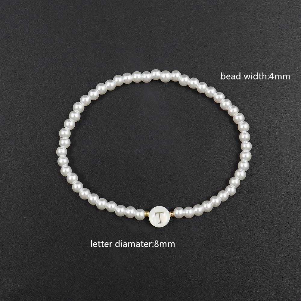 New Fashion 26 Letter Bracelet Womens Temperature Handmade Simulated Pearl Bead Bracelet Womens Jewelry Gift W240913