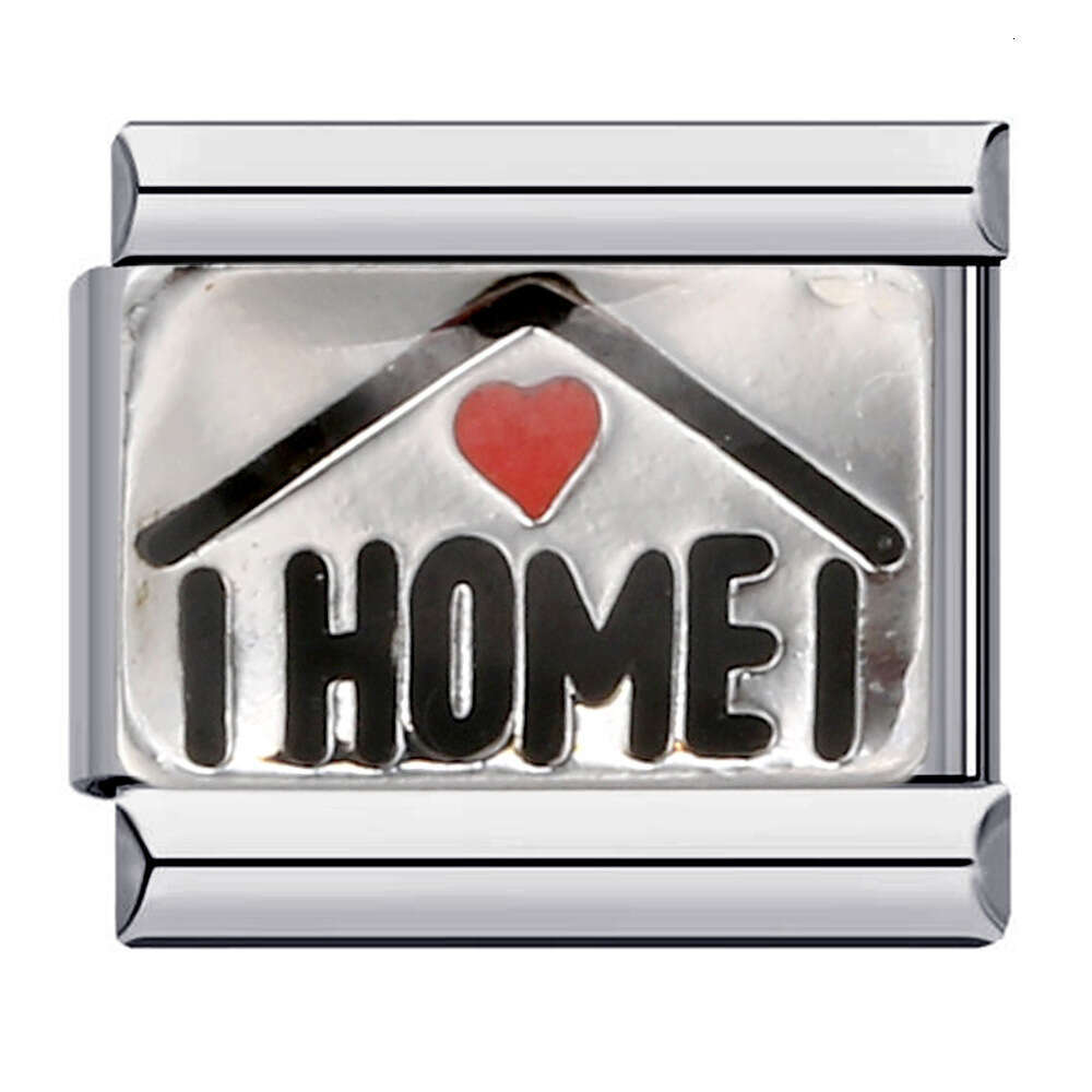 English Combination Titanium Steel Gold-Plated Drip Oil DIY Module Bracelet Italian Charm Brass Charm Links Stainless Steel Fit 9Mm Bracelet Jewelry M