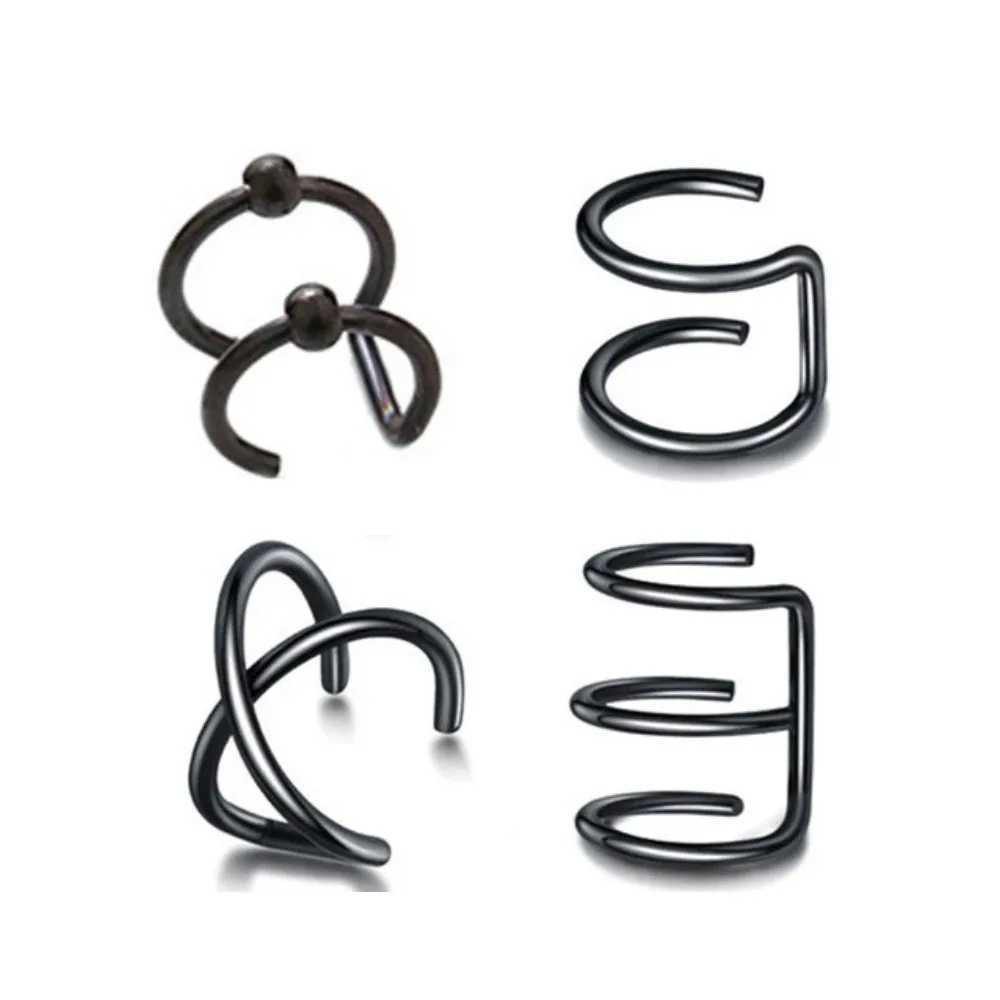 2-4pcs Stainless Steel Black Ear Criss Cross Double Lines Adjustable Ear Cuff Earrings Non-Piercing Fake Cartilage Clip On WomenX240913