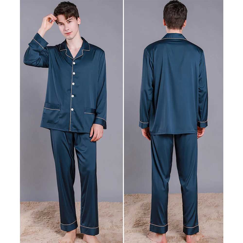 Men Summer Ice Silk Sleepwear Thin Breathable Pajama Sets Noble Solid Color Silk Pajamas Comfort Satin Pajama Male Casual Pijama Y240913