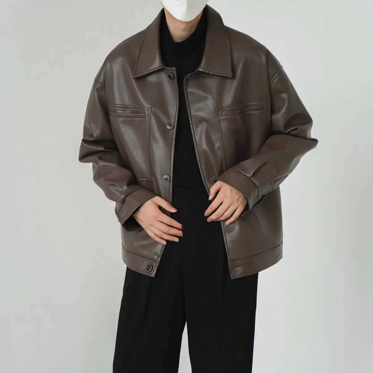 Men Coat 2023 Autumn New Light Luxury Fashion Retro Leather Locomotive PU Jacket Boutique Clothing Simple StyleX240913