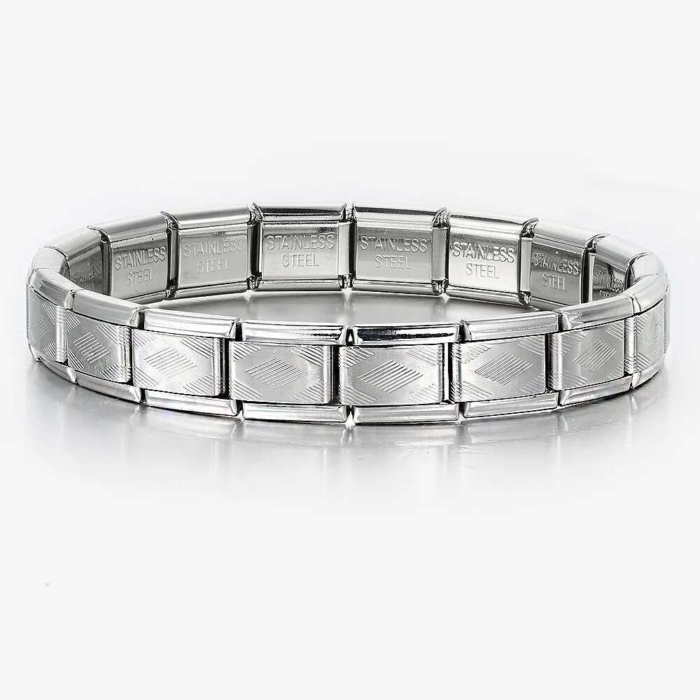 Whole Stamped Pattern Beads Bracelet Square Elastic Titanium Steel Strap Chain Italian Charm Links Stainless Steel Fit 9mm Bracelet Jewelry DIY Making