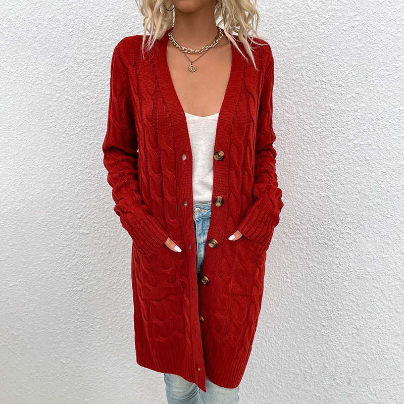 Womens Cardigan Long Sleeve Cable Knit Sweater Open Front Loose Outwear with Pocket thick warm Autumn winter Long sweaters female knitted outwear jump