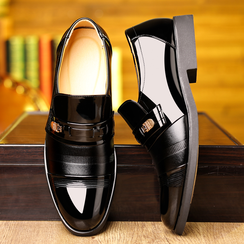 Man Flat/6cm Dress Elevator Shoes Patent Leather Formal Pointed Business Shoes Men Oxfords Suit Shoes Height Increasing Loafers